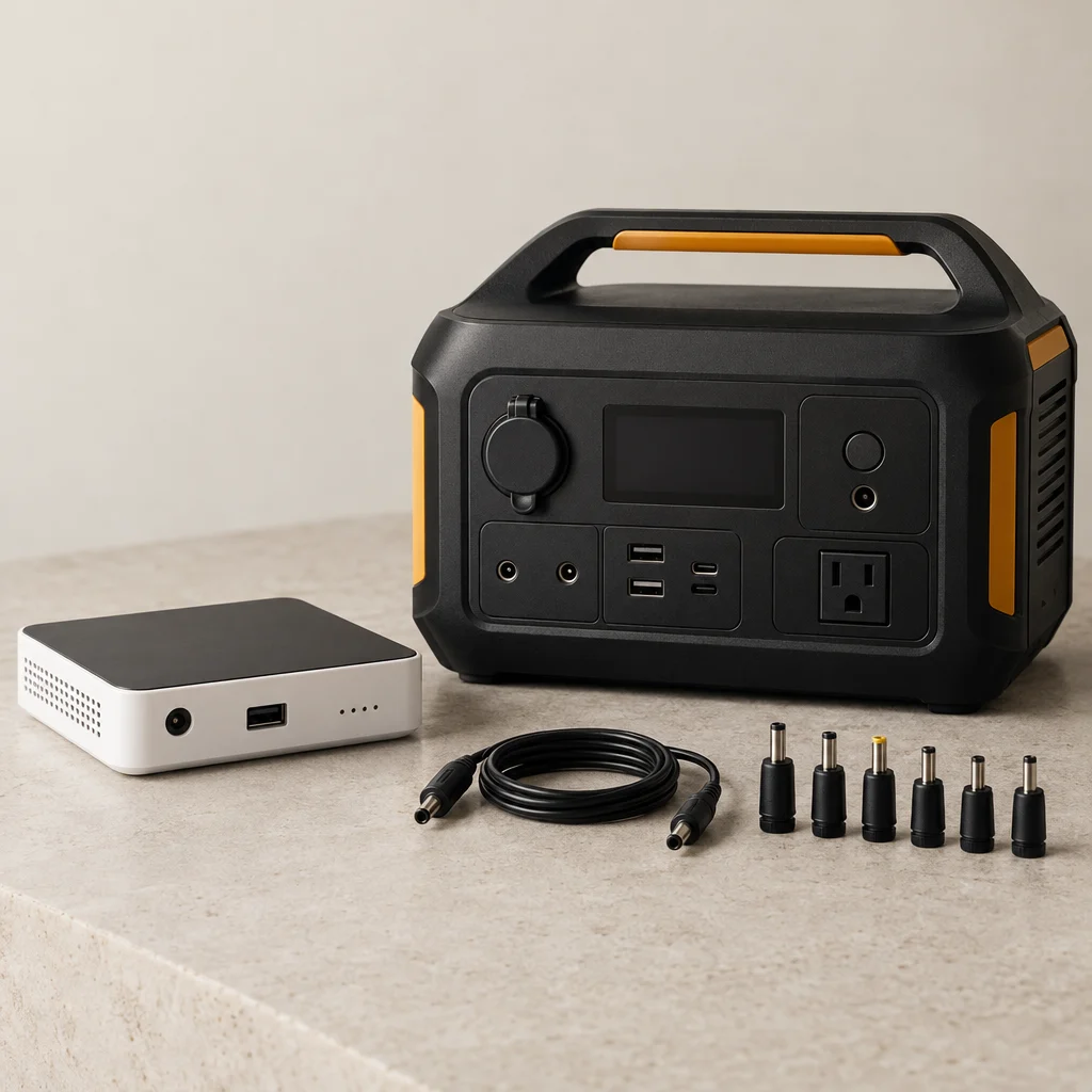 12V DC mini-UPS equipment on a stone surface